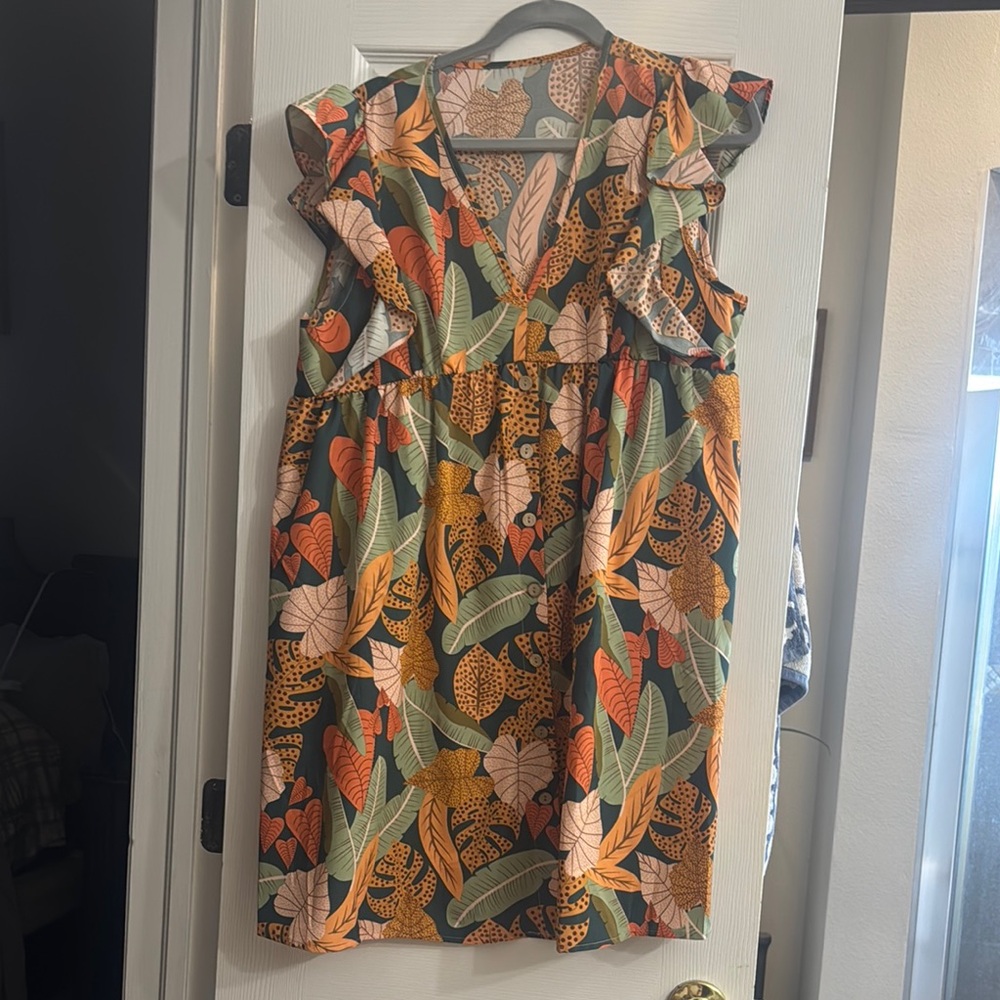 SHEIN Multicolor Leaf Print Midi Dress